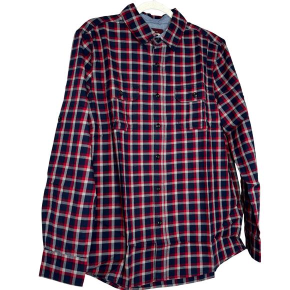 Alesbury Long Sleeve Button Up Shirt Navy Red Check Cotton NWT Size Medium - Picture 2 of 9